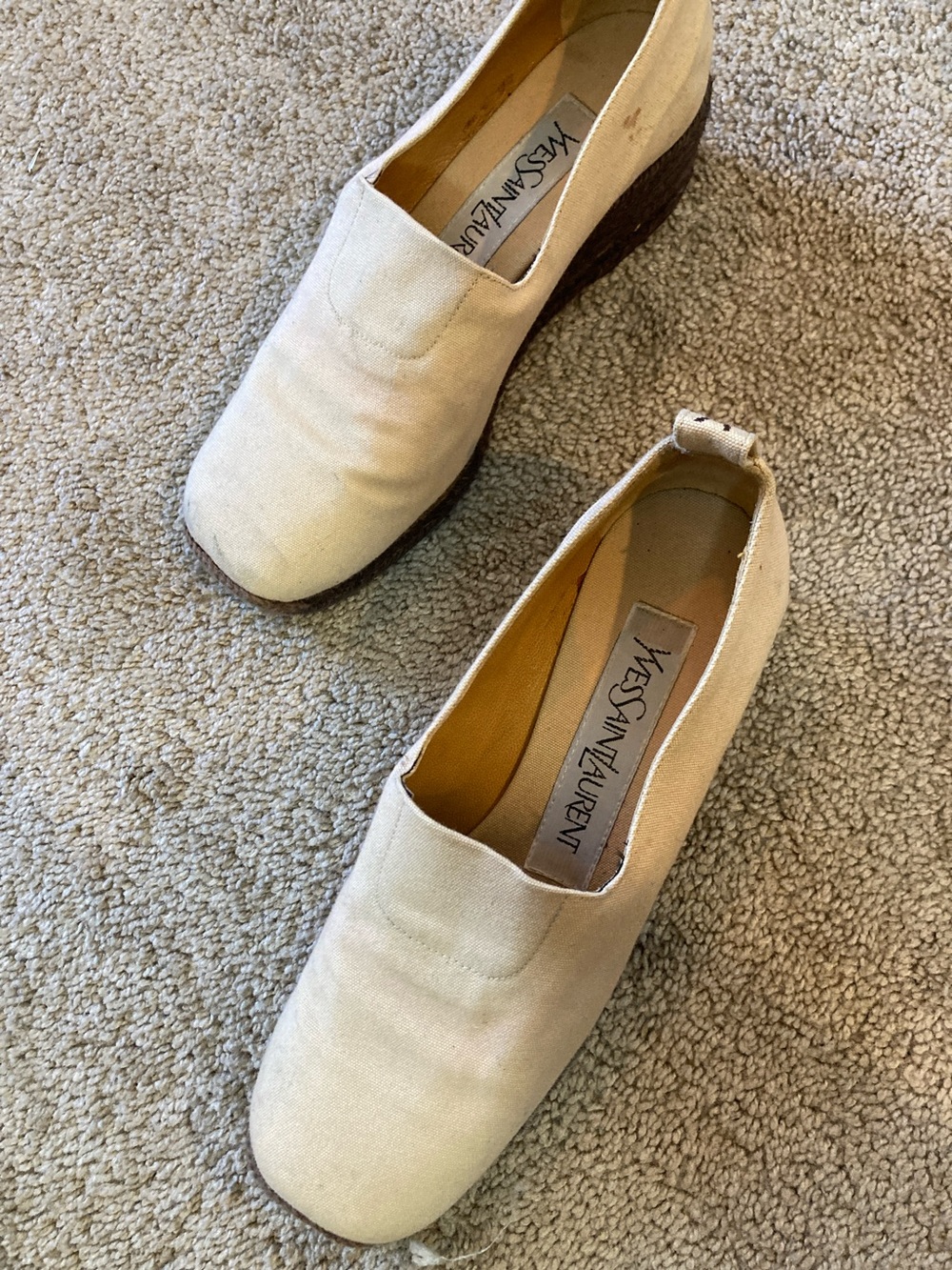 Yves Saint Laurent Cream Canvas Platform Loafers